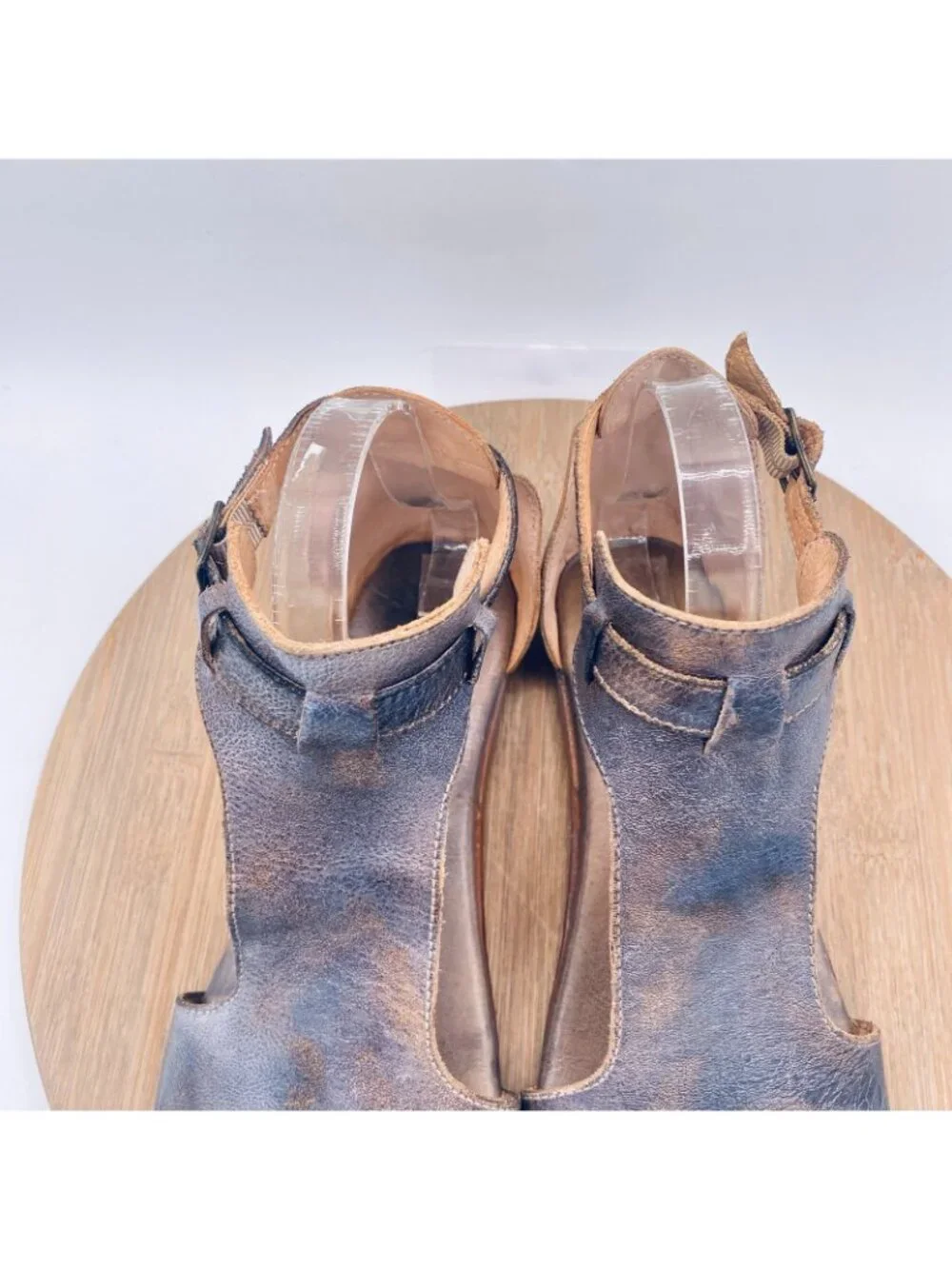 Bed|Stu Sandals Womens 8 Purple Distressed Leather Sabel Ankle Strap Flats